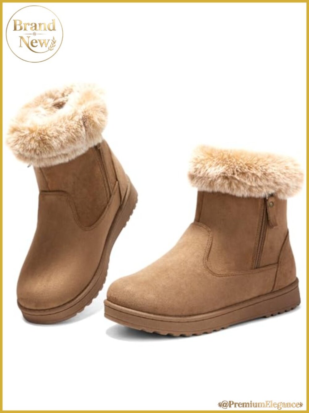 BENPAO Women's Fuzzy Faux Fur Lined Suede Ankle Snow Boots